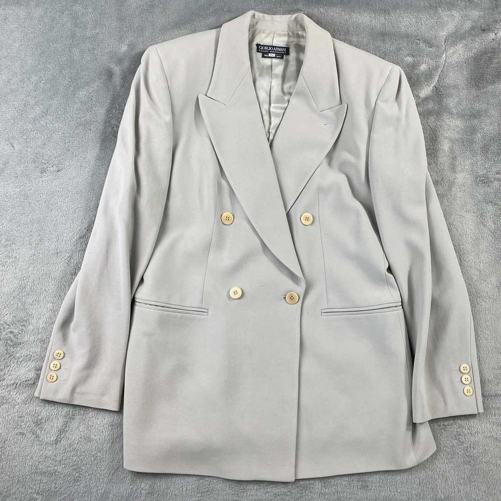 Vintage Giorgio Armani Blazer‎ Womens 44 Gray Borgonuovo 21 Wool Double Breasted
